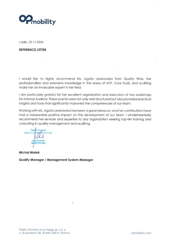 Qualitywise.pl , references from OPMobility