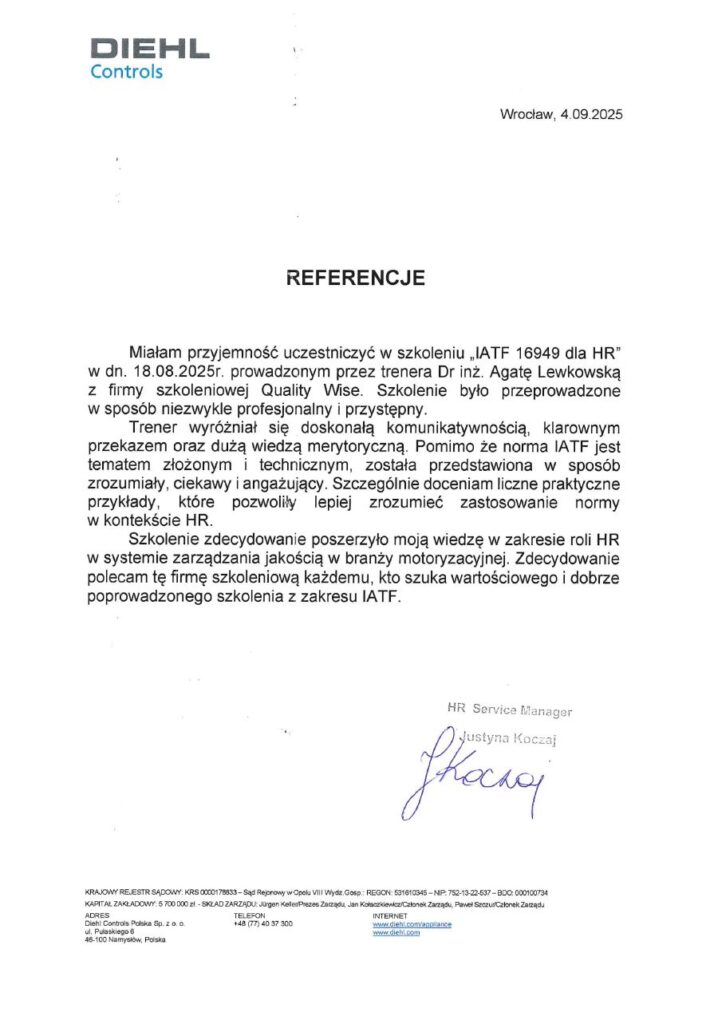 Referencje Diehl Controls, Qualitywise.pl