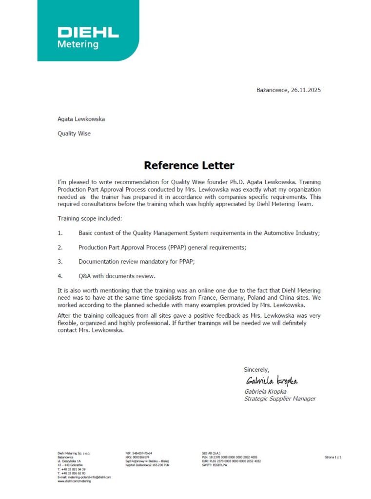 Referencje Diehl Metering, Qualitywise.pl
