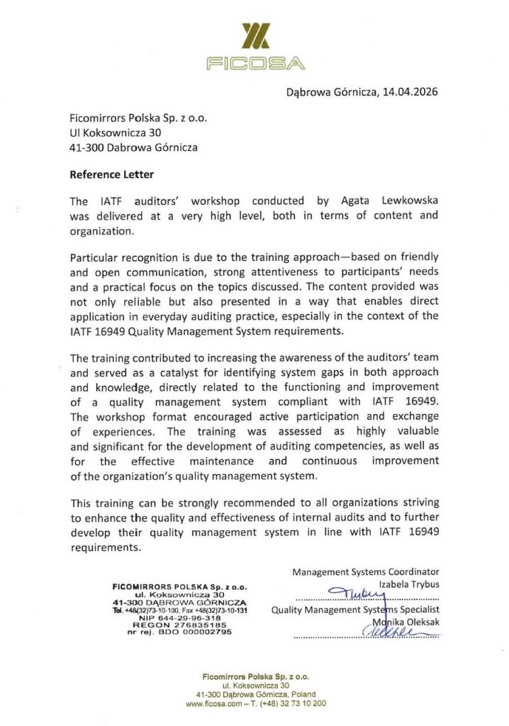 referencje Ficosa, Ficomirrors, Qualitywise.pl
